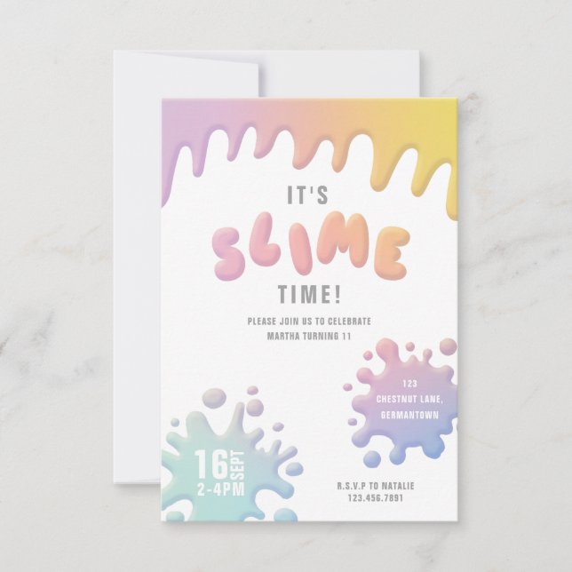 Rainbow slime party invitation (Front)