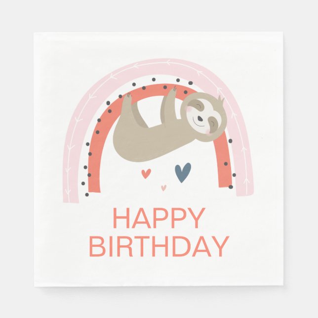 Rainbow Sloth Birthday Napkins (Front)