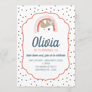 Rainbow Sloth Birthday Party Invite