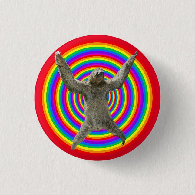 Rainbow Sloth Pinback Button (Front)