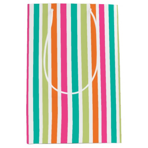 Rainbow small vertical stripes colorful retro medium gift bag