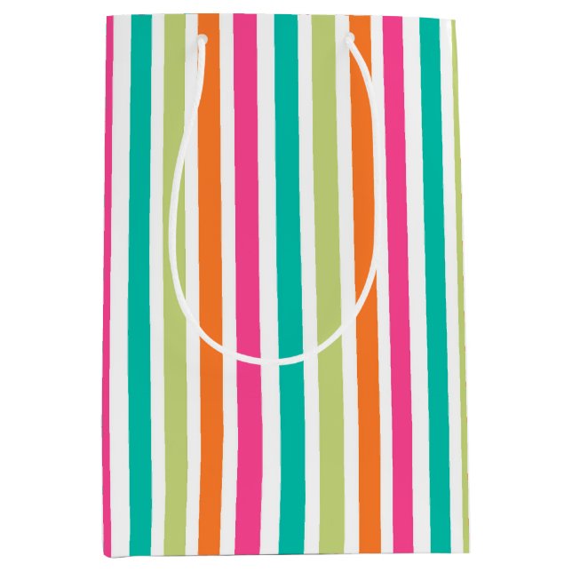 Rainbow small vertical stripes colorful retro medium gift bag (Front)
