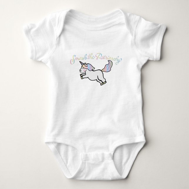 Rainbow Smash the Patriarchy Unicorn Baby Bodysuit (Front)