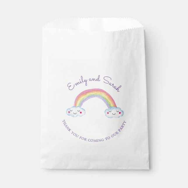 Rainbow Smiles Twins Birthday Party Favor Bags (Front)