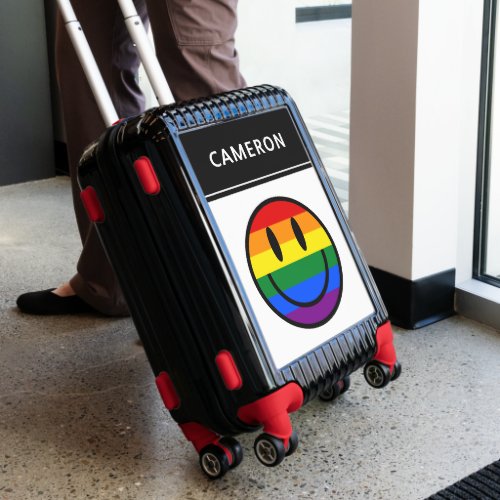 Rainbow Smiley Face  Add Your Name Luggage
