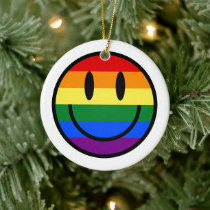 Rainbow Smiley Face Ceramic Ornament