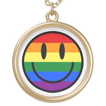 Rainbow Smiley Face Gold Plated Necklace by prideshop at Zazzle