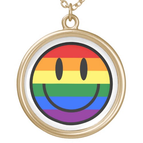 Rainbow Smiley Face Gold Plated Necklace