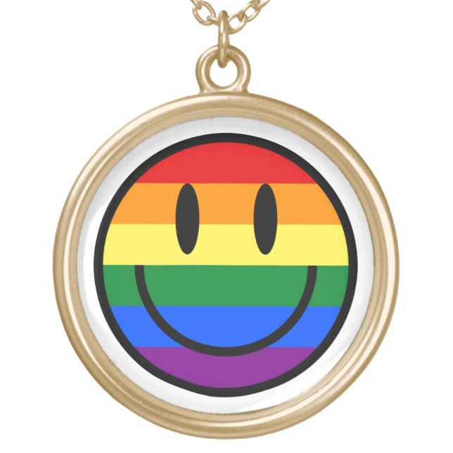 Rainbow Smiley Face Gold Plated Necklace (Front)