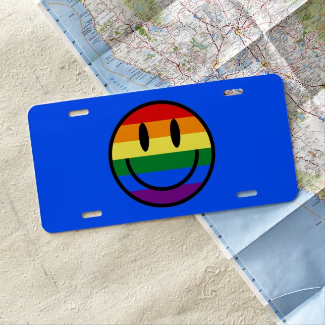 Rainbow Smiley Face License Plate (In Situ)