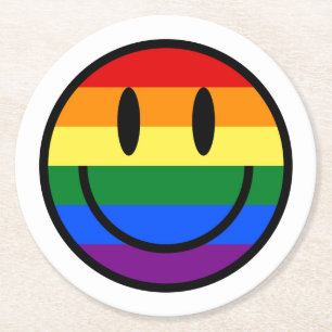 Rainbow Smiley Face Round Paper Coaster
