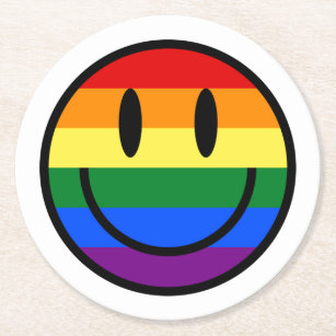 Rainbow Smiley Face Round Paper Coaster