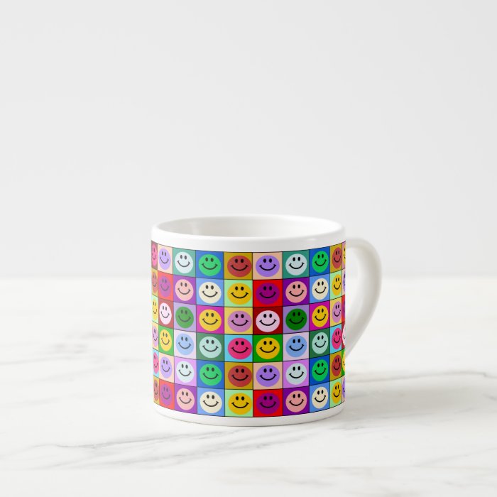 Rainbow smiley face squares espresso mugs