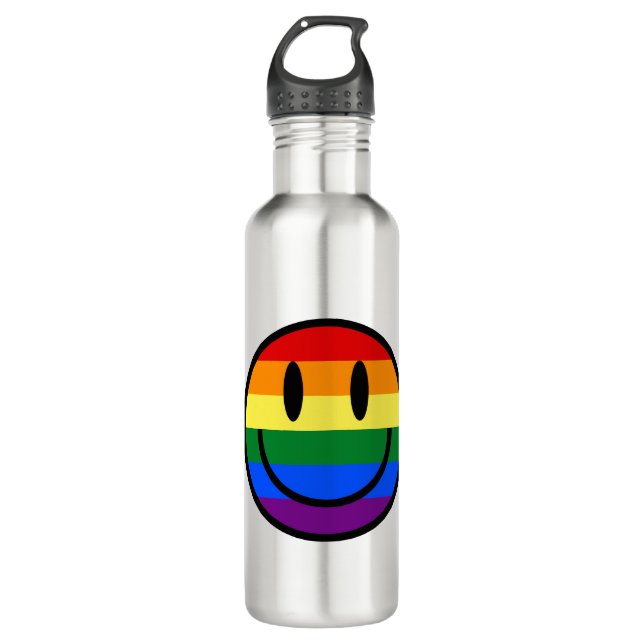 Rainbow Smiley Face Stainless Steel Water Bottle (Front)