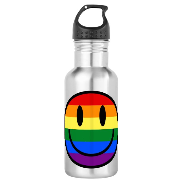 Rainbow Smiley Face Stainless Steel Water Bottle (Front)