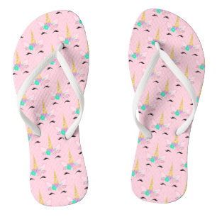 RAINBOW SMILING UNICORN ABSTRACT FLIP FLOPS