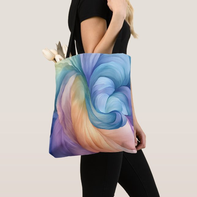 Rainbow smoke swirl pattern tote bag (Close Up)