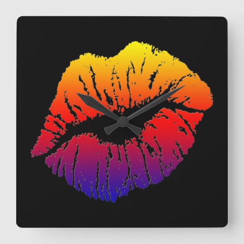 rainbow smooch square wall clock