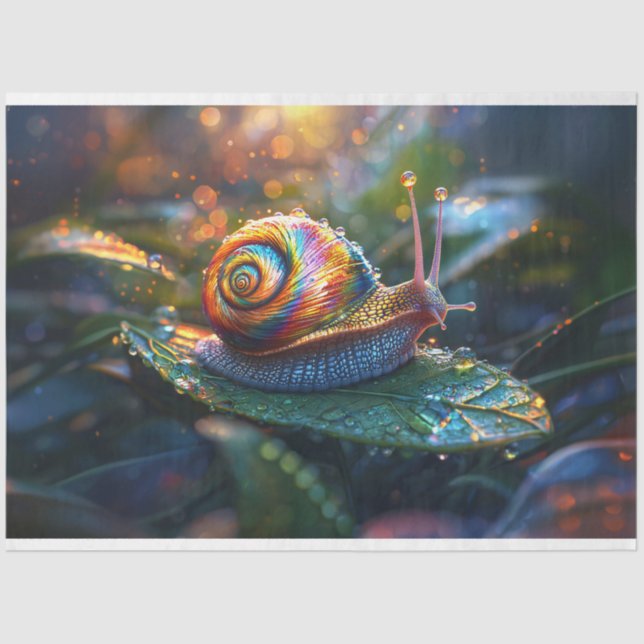 Rainbow Snail on Leaf Decoupage Tissue Paper (Front)