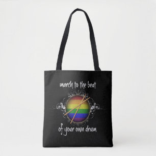 Rainbow Snare Drumstick Pride March to Beat Music Tote Bag
