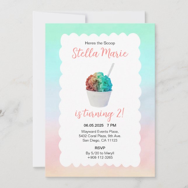 Rainbow Snow Cone Watercolor Invitation (Front)