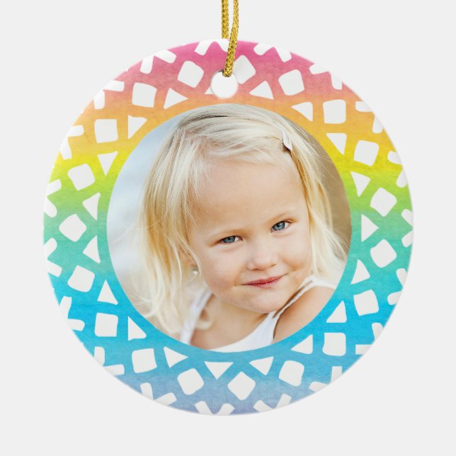 Rainbow Snowflake Personalized Photo Ornament (Front)