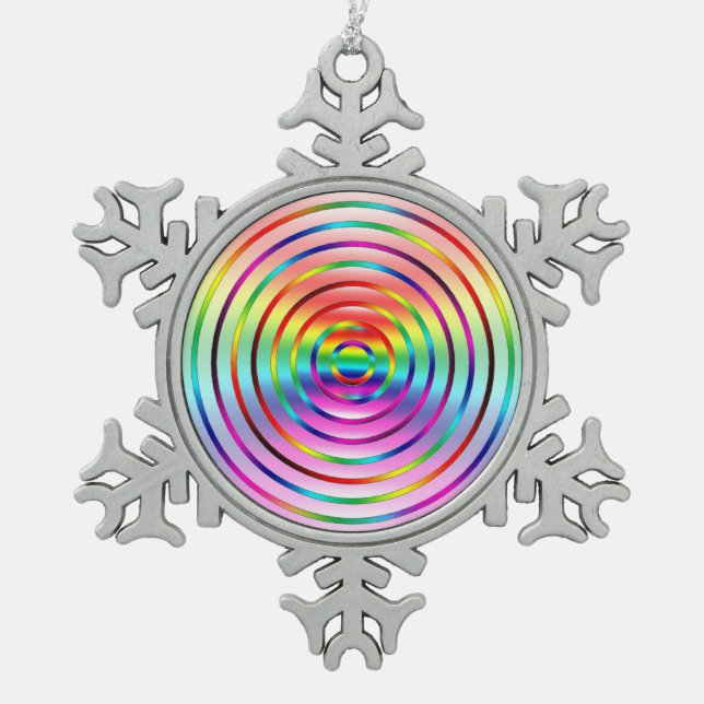 Rainbow Snowflake Pewter Christmas Ornament (Front)