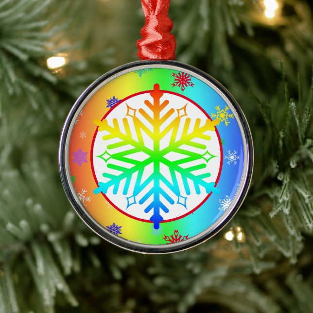 Rainbow Snowflakes Christmas LGBTQ Metal Ornament (Tree)