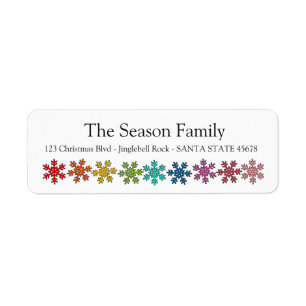 Rainbow snowflakes holiday label