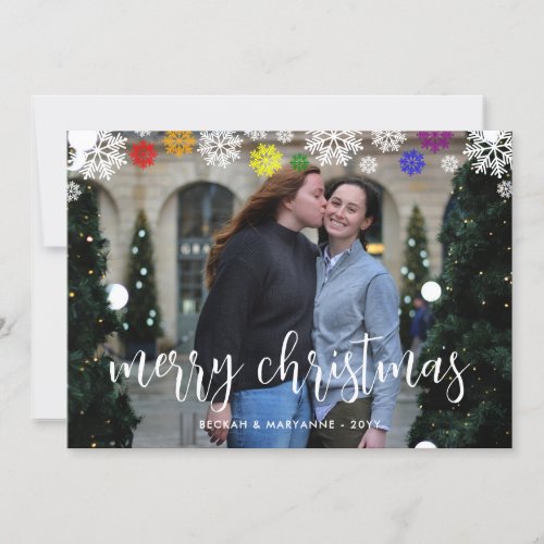 Rainbow Snowflakes LGBT Merry Christmas Photo Holiday Card