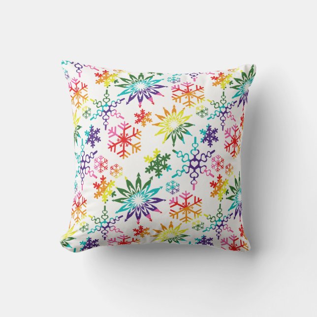 Rainbow Snowflakes Patterns Throw Pillow (Front)