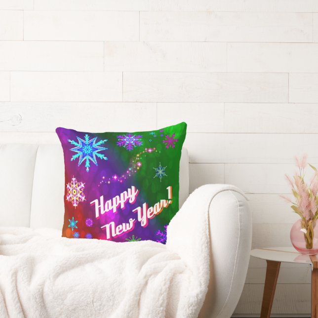 Rainbow Snowflakes Throw Pillow (Couch)