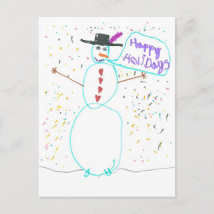 Rainbow snowman holiday postcard