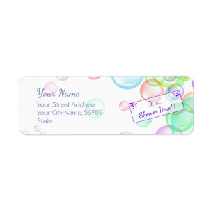 Rainbow Soap Bubbles Baby Shower Label