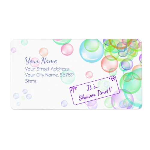 Rainbow Soap Bubbles Baby Shower Label