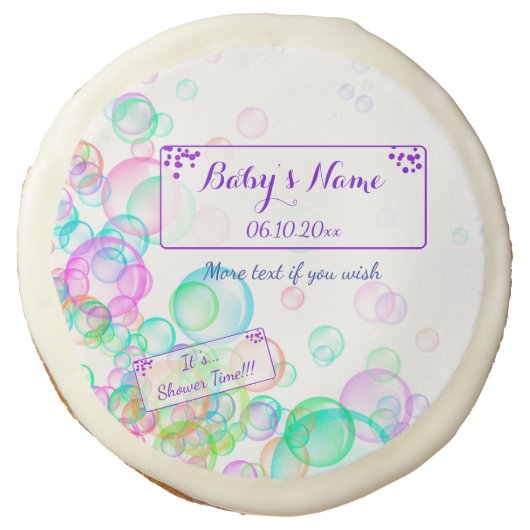 Rainbow Soap Bubbles Baby Shower Sugar Cookie (Front)
