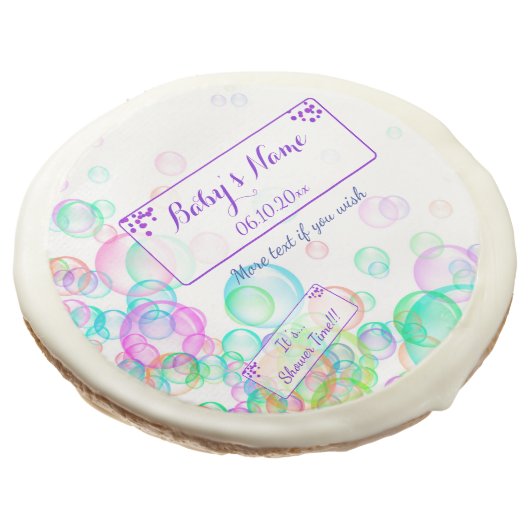 Rainbow Soap Bubbles Baby Shower Sugar Cookie (Angled)