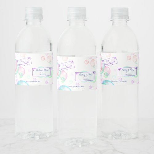 Rainbow Soap Bubbles Baby Shower Water Bottle Label