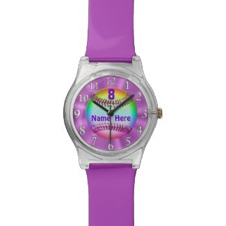 Rainbow Softball Watches for Girls NUMBER and NAME