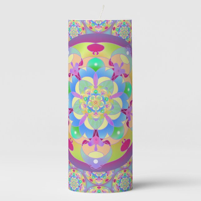 Rainbow Song Mandala Pillar Candle (Front)
