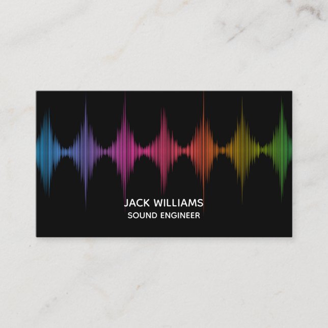 Rainbow Sound Waves Engineer Music Producer Black Business Card (Front)