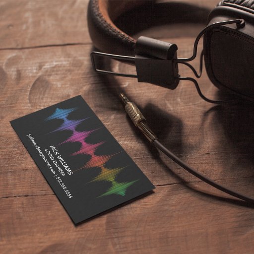 Customizable Rainbow Sound Waves Engineer Music Producer Black Business Card Magnet