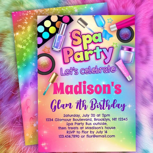 Rainbow Spa Birthday Party Invitation