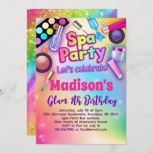 Rainbow Spa Birthday Party Invitation