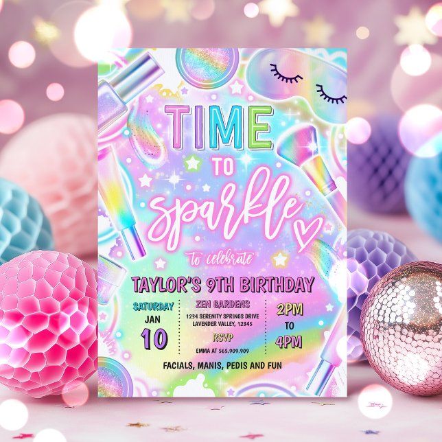 Rainbow Spa Party Glow Makeup Pamper Birthday Invitation (Creator Uploaded)