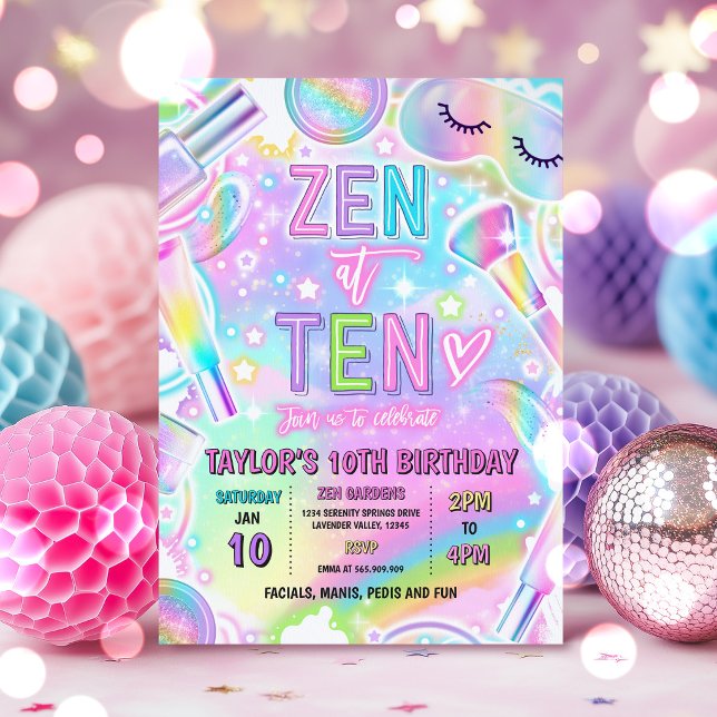 Rainbow Spa Party Makeup Pamper 10th Birthday Invitation (Creator Uploaded)