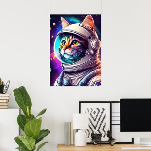 Rainbow Space Cat Astronaut Art Print Poster