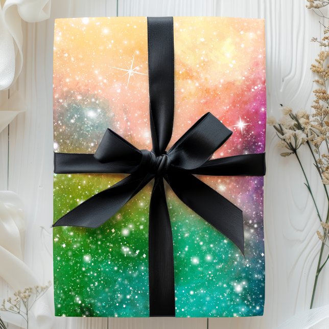 Rainbow Space Galaxy Nebula Cool Star Pattern Wrapping Paper (Creator Uploaded)