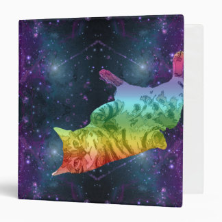 Rainbow Space Kitty Cat Floating in the Galaxy Binder