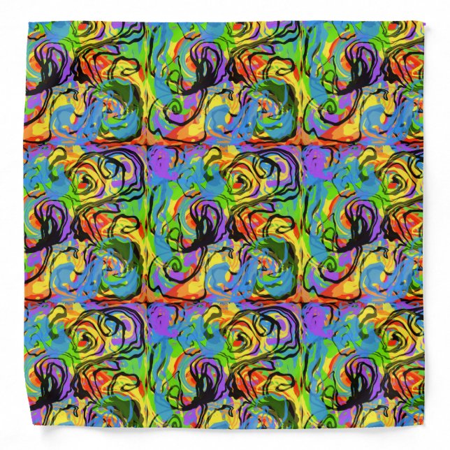 Rainbow Spaghetti Swirl Print Bandana (Front)